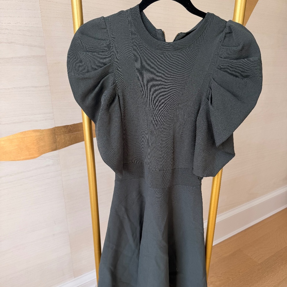 Ted Baker Ribbed Knit Dress with puff Sleeves & gold zip - Size 1